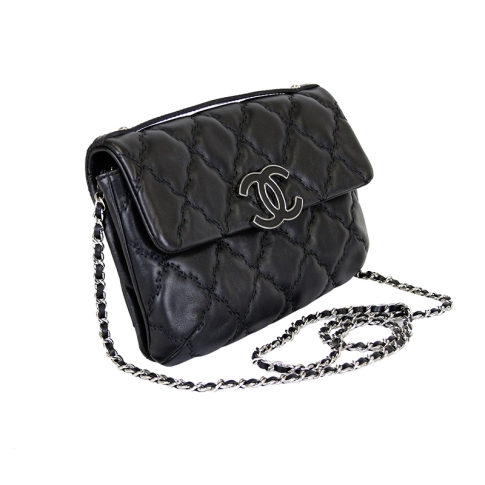 CHANEL Calfskin Chevron Quilted Coco Handle Flap Black 216094