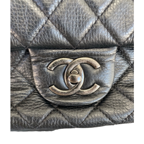 Chanel GREY QUILTED SHINY CALFSKIN LEATHER MINI EASY CARRY FLAP BAG