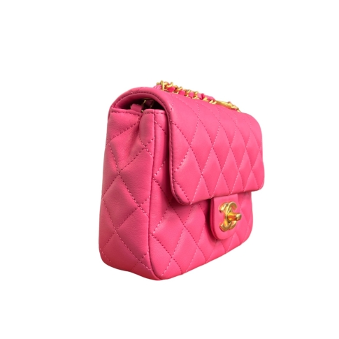 Chanel 2022 Pink Lambskin Coco De Toi Heart Chain Square Flap Bag
