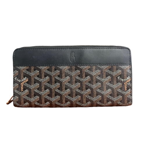 Goyard Black Chevron Matignon GM Zip Around Wallet