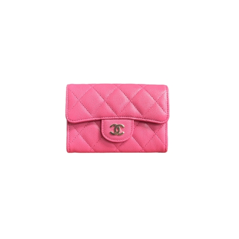 NIB 100%AUTH Chanel Pink Caviar Leather Classic Snap Closure Card/Coin  Holder