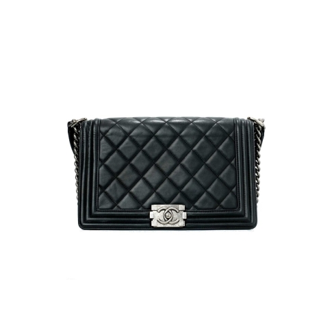 Chanel Large Boy Flap Caviar Leather Shoulder Bag Black