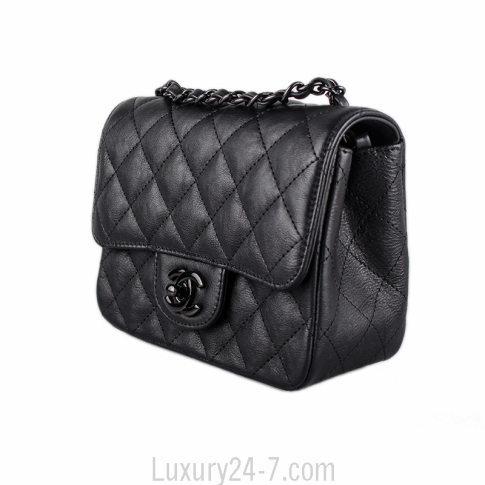 Chanel Crumpled Calfskin Quilted Mini Square So Black Bag