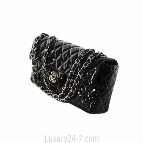 Chanel Black Patent Quilted East West Flap Bag at the best price