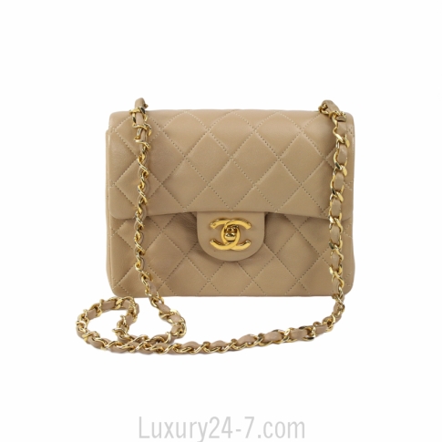 Chanel Vintage Beige Lambskin Mini Square Flap Bag at the best price