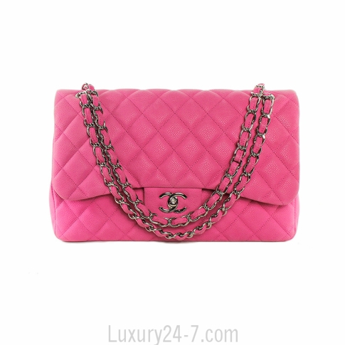 Chanel Hot Pink Irridescent Caviar Jumbo Double Flap Bag