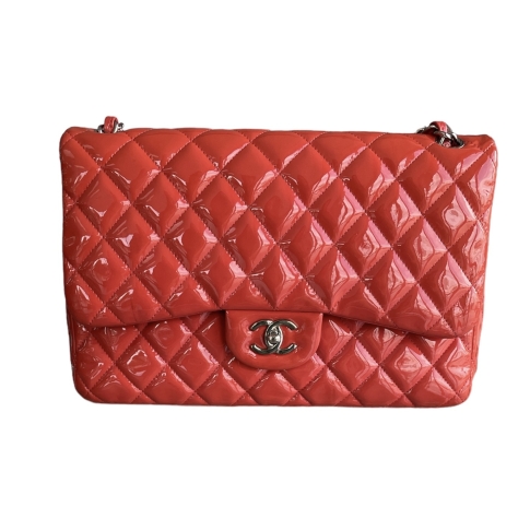 Chanel Peach Patent Leather Jumbo Double Flap Bag at the best price