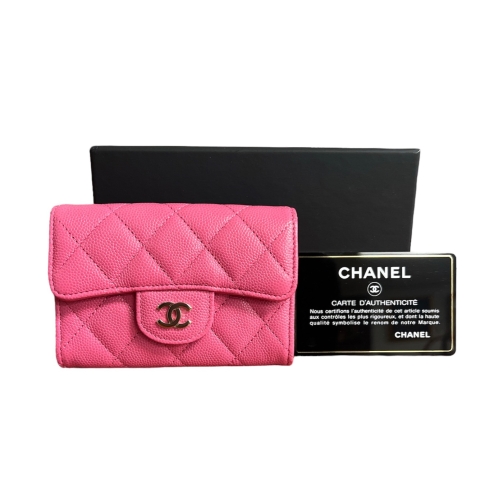 Chanel Flap Card Holder 21S Light Pink Quilted Caviar with light gold  hardware