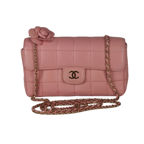 Chanel Pink Chocolate Bar Camellia Flap Bag