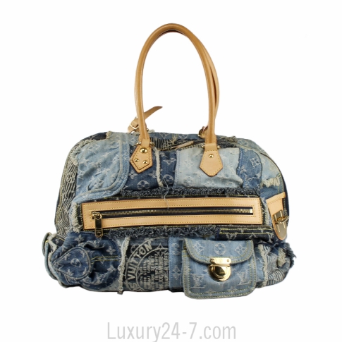 Authentic Louis Vuitton Blue Denim Patchwork Bowly Bag – Paris