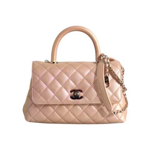 Chanel Iridescent Pink Caviar Quilted Small Coco Handle Flap