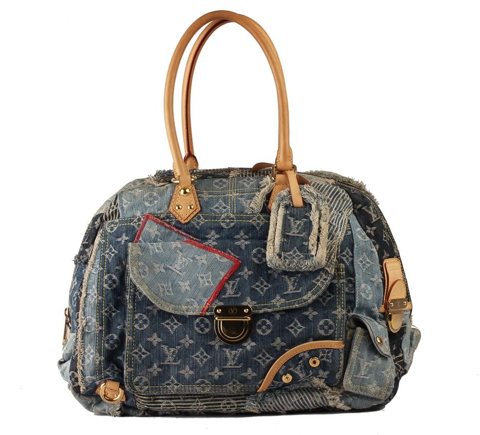 Louis Vuitton Limited Edition Blue Denim Monogram Denim Patchwork Bowly Bag  - Yoogi's Closet