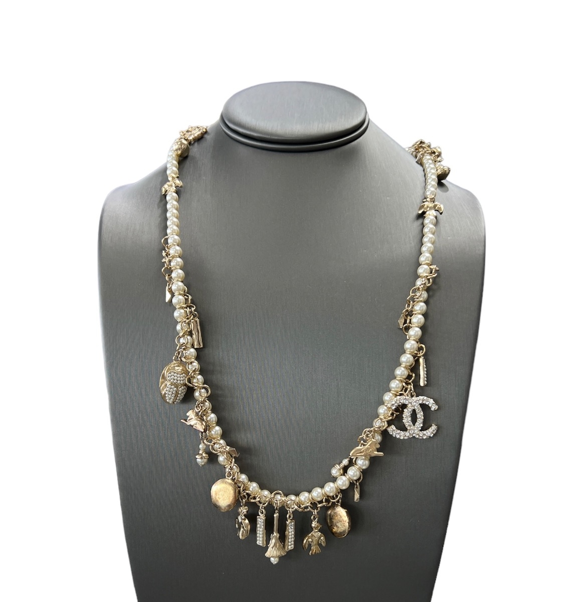 Chanel Charm CC Necklace with Faux Pearls & Crystals