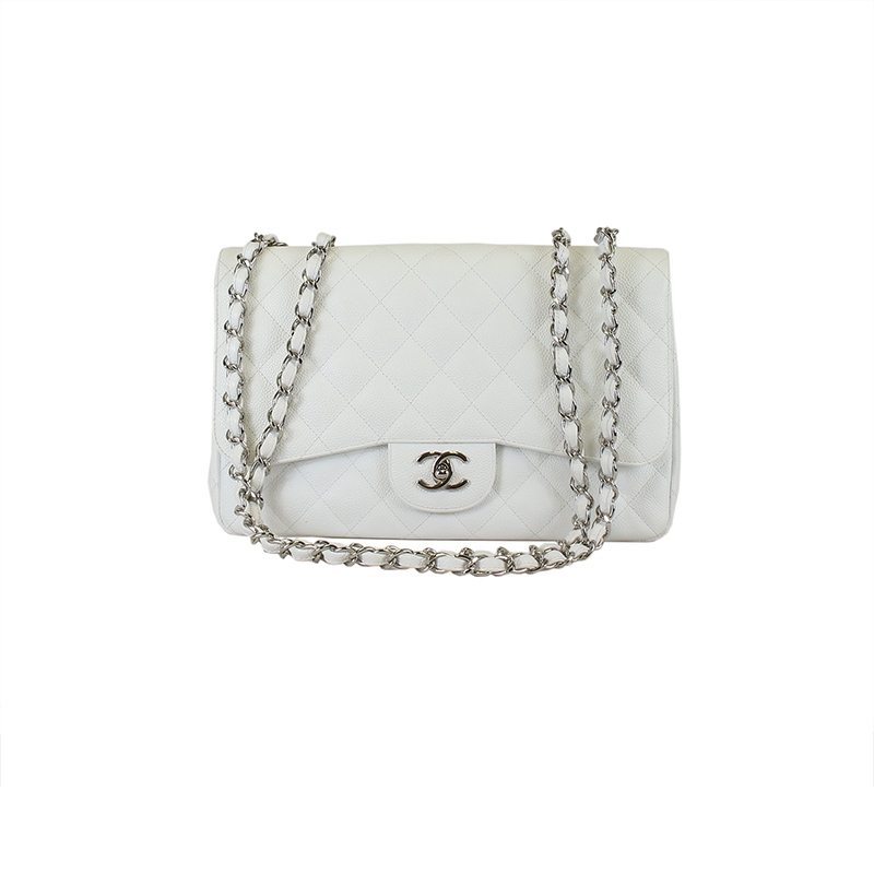 Chanel Classic White Caviar Jumbo Single Flap Bag SHW at the best