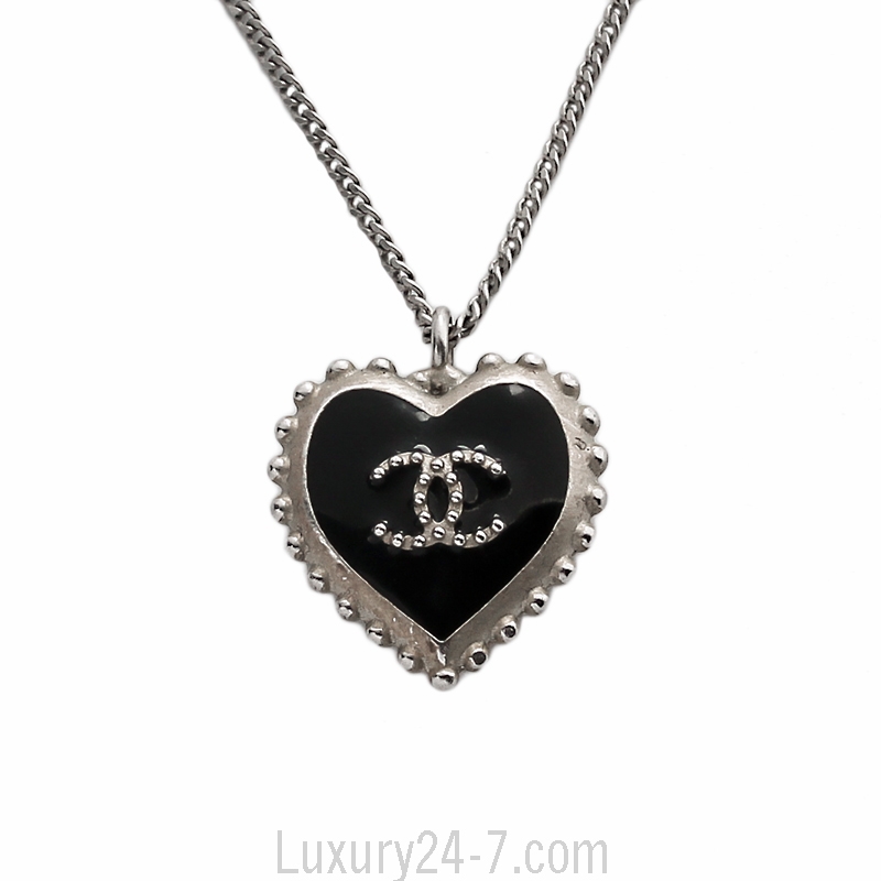 Chanel Silver Toned CC Heart Pendant Necklace at the best price