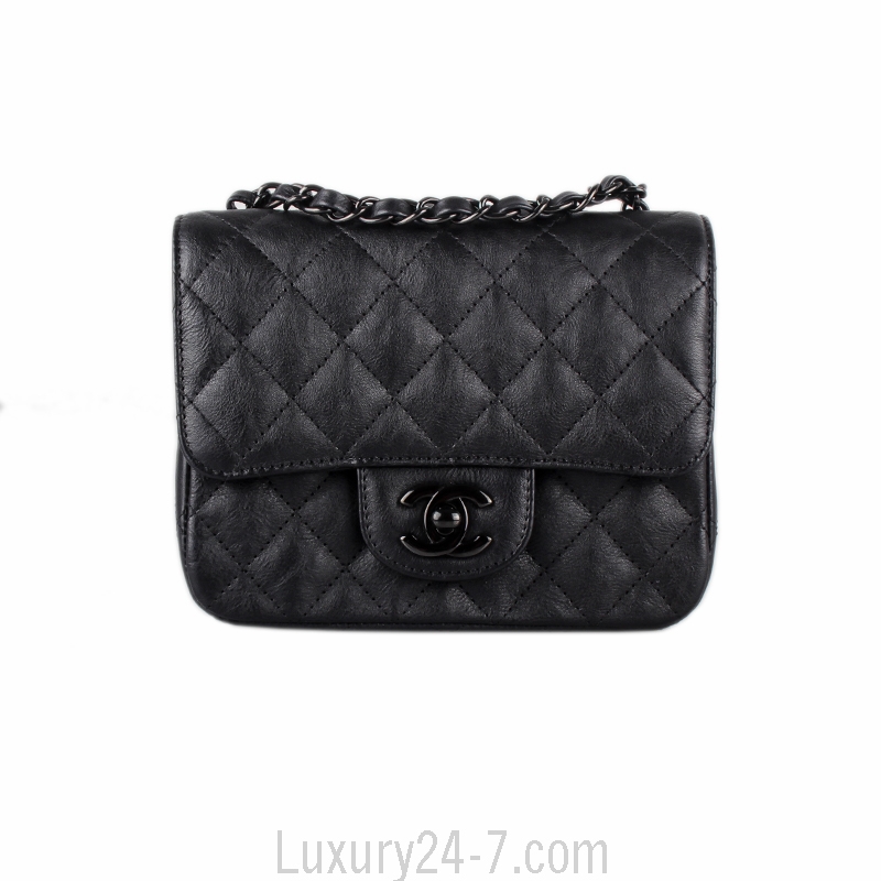 Chanel So Shiny Black Quilted Crumpled Calfskin Medium Double Flap Bag Black Hardware, 2019 (Very Good)