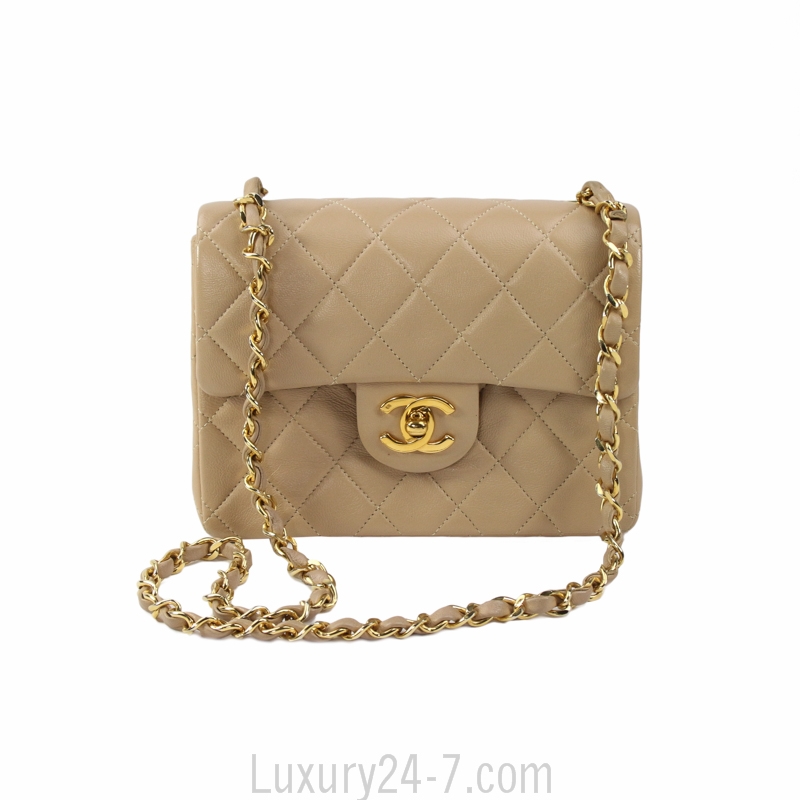 CHANEL Beige Quilted Lambskin Vintage Square Mini Flap Bag For