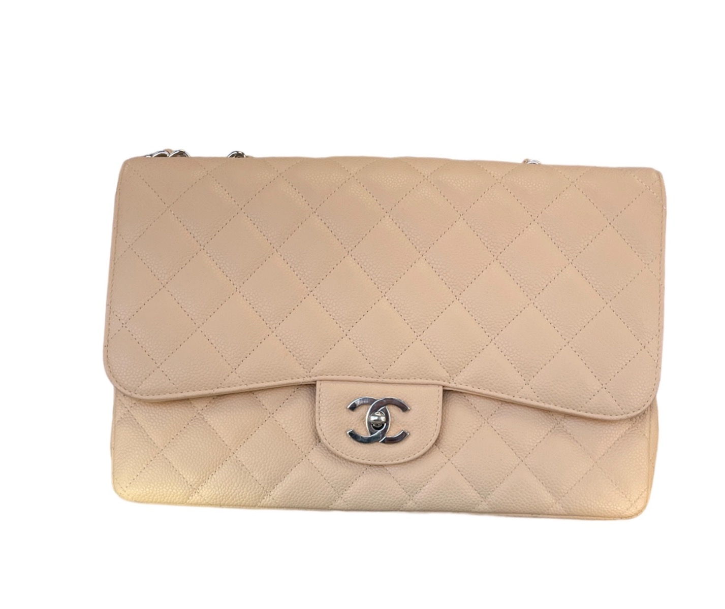 Chanel Beige Quilted Caviar Leather Single Flap Jumbo Bag at the