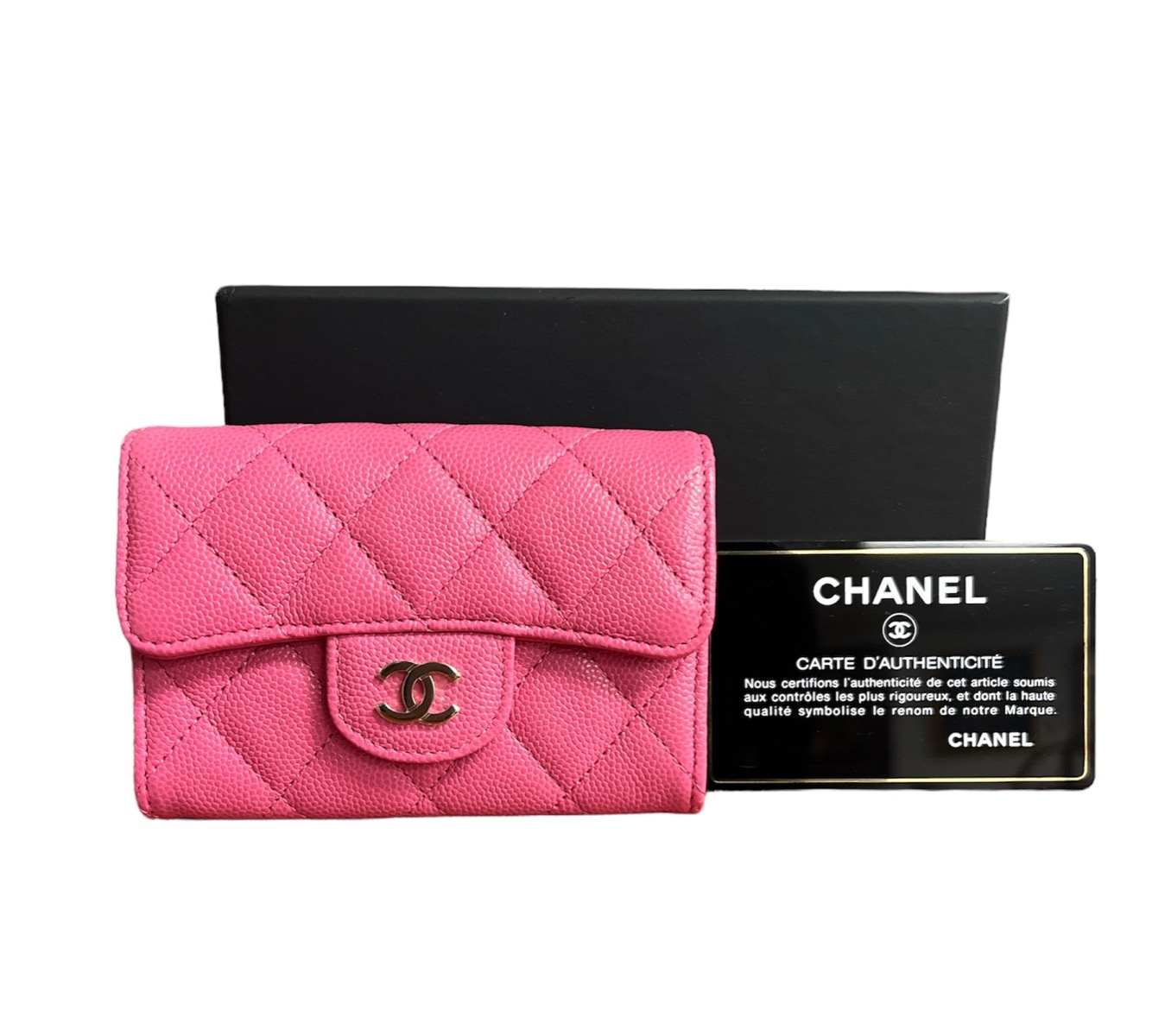 What Goes Around Comes Around Chanel Pink Embossed Icon Charm Compact Wallet