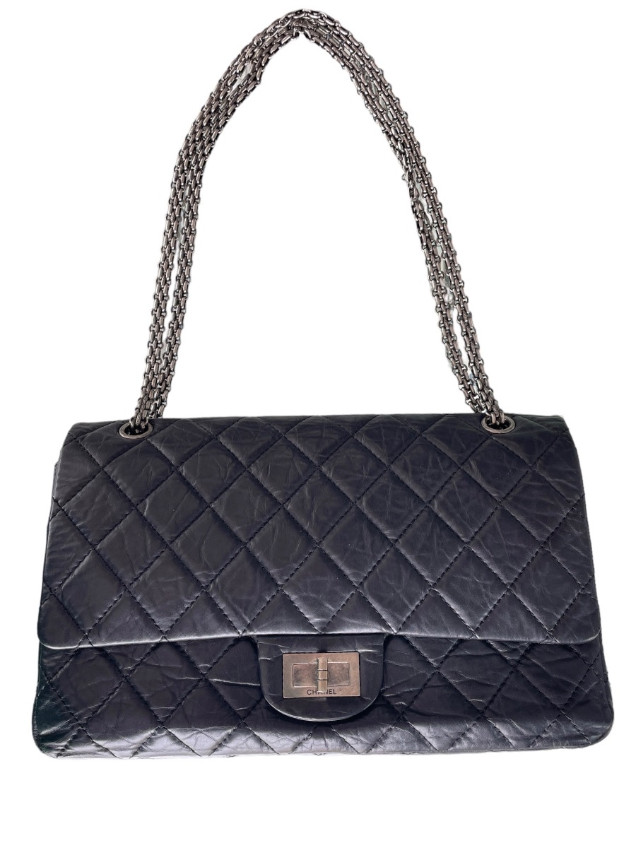 Chanel Black Aged Calfskin Quilted Double Flap 2.55 Reissue 227 Bag at the  best price