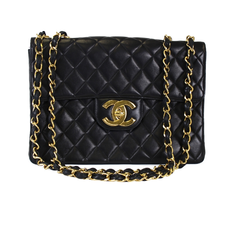 CHANEL Jumbo Gold Hardware Shoulder Bag Extra Large Black Leather for sale  online