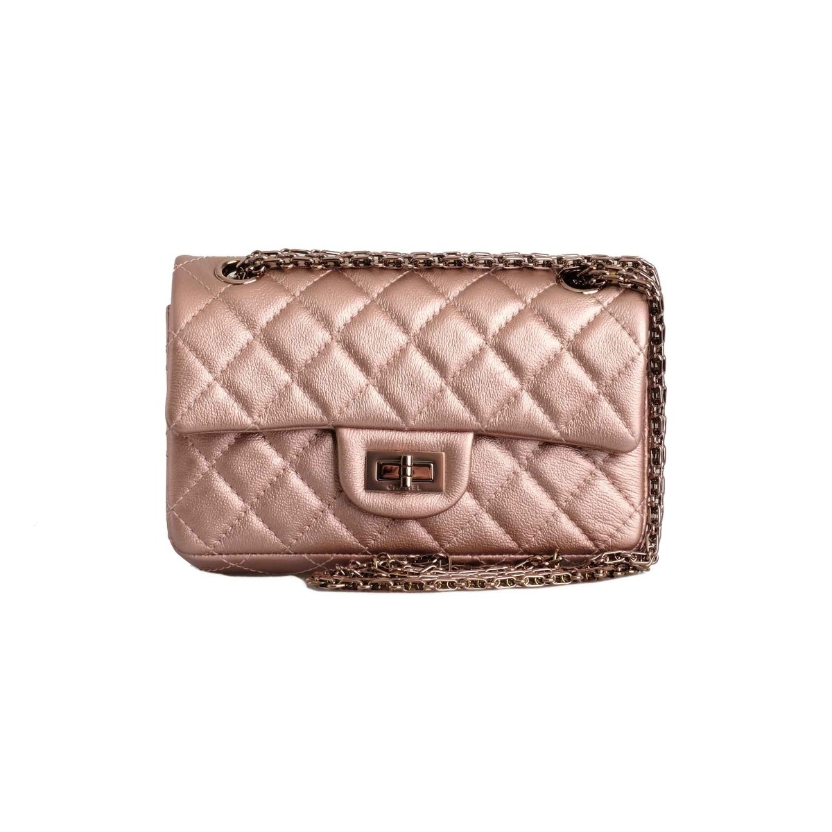 Pre-owned Chanel Mini Reissue 224 2.55 Flap Rose Gold Calfskin Rose Gold  Hardware