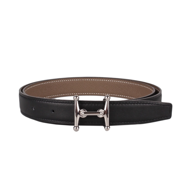 Hermès Etoupe/Black Mors H Belt and Buckle