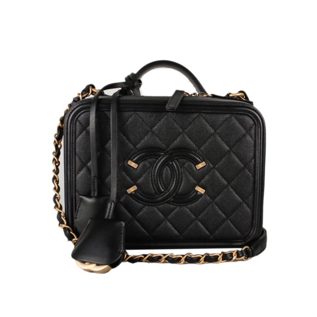 Chanel Black Caviar  CC Filigree Vanity Case Medium