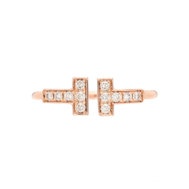 Tiffany & Co 18K Rose Gold and Diamond T Wire Ring Size 4