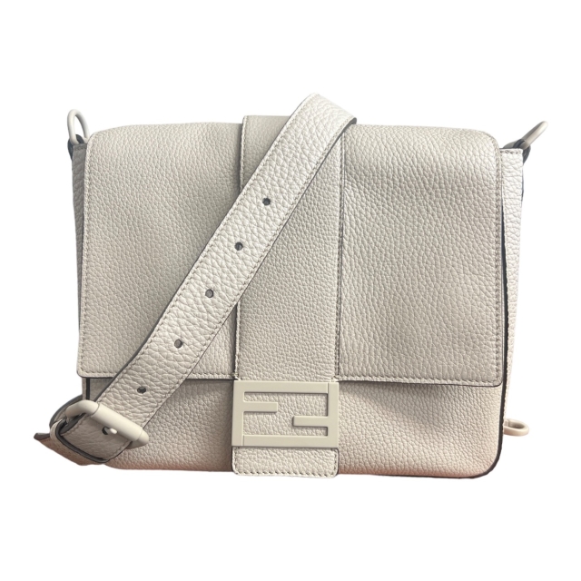 Fendi Light Gray Leather Baguette Messenger Bag