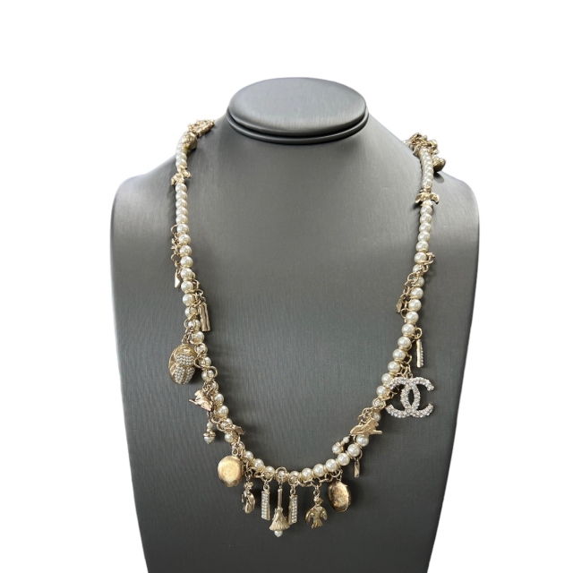 Chanel Charm CC Necklace with Faux Pearls & Crystals