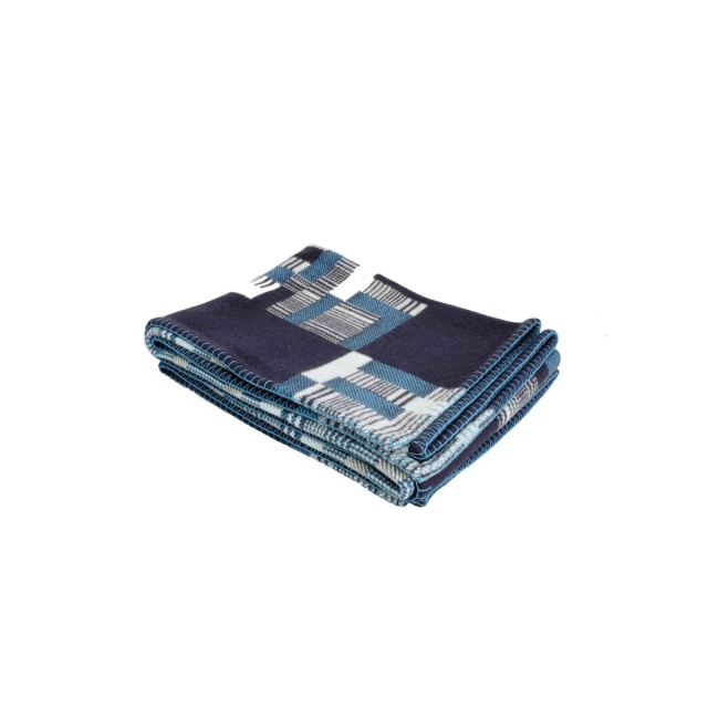 Hermés Wool Cashmere Avalon Paper Block Blanket Blue