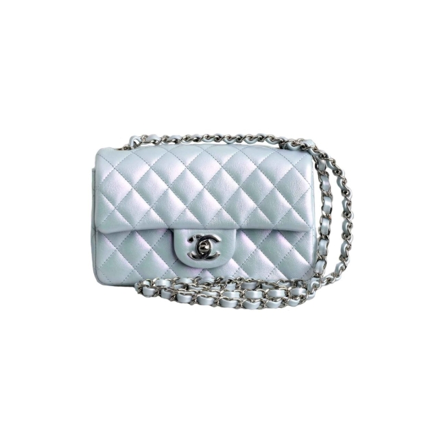 2021 Chanel Classic Rectangular Mini Flap Bag Blue Metallic 