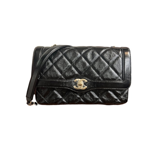 Chanel Black Patent Calf Skin Classic Flap with Pocket