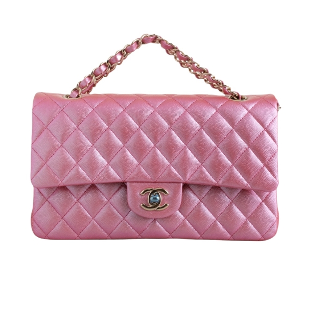 Chanel Classic Dark Pink Iridescent Medium Double Flap Bag