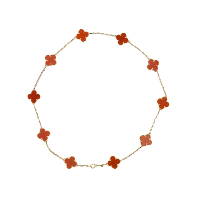 Van Cleef & Arpels Carnelian Vintage Alhambra necklace, 10 motif