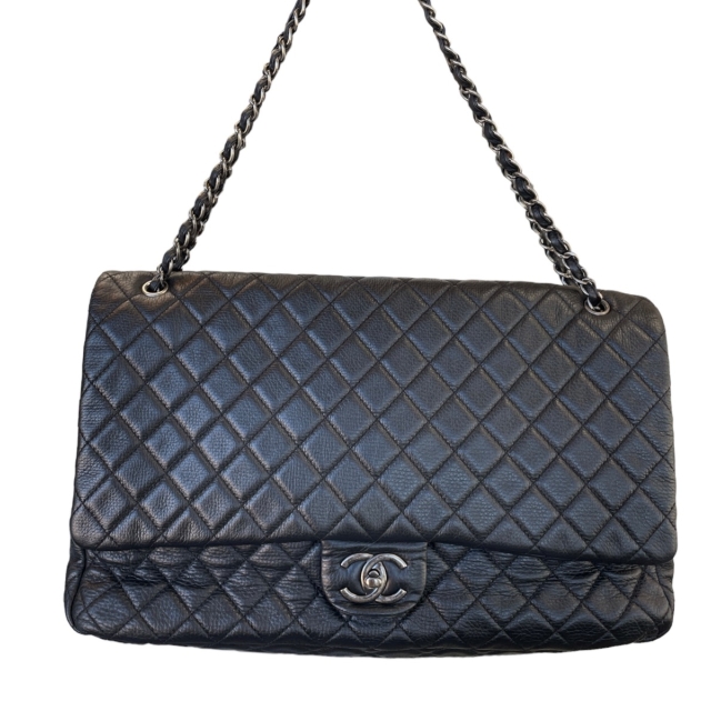 Chanel Black Calfskin Quilted XXL Travel Flap Bag 