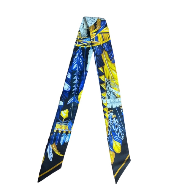 Hermes Blue/Gold  Danse Pacifique Twilly Scarf