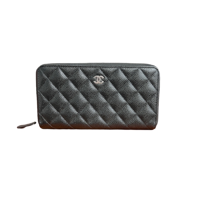 Chanel Black Caviar Classic  Long Zipped Wallet 