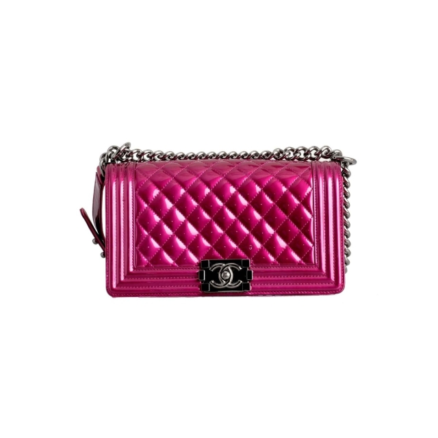 Chanel Iridescent Pink Patent Leather Medium Boy Bag 
