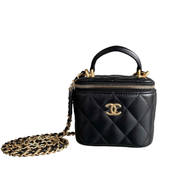 Chanel 2021 Black Lambskin Mini Vanity Case w/ Chain