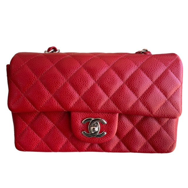 Chanel Red Quilted Caviar Leather Mini Rectangle Flap Bag