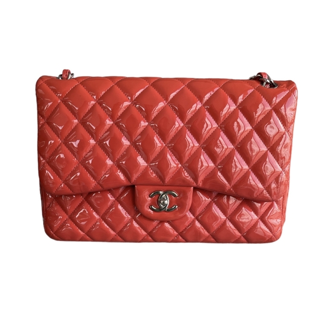Chanel Peach Patent Leather Jumbo Double Flap Bag