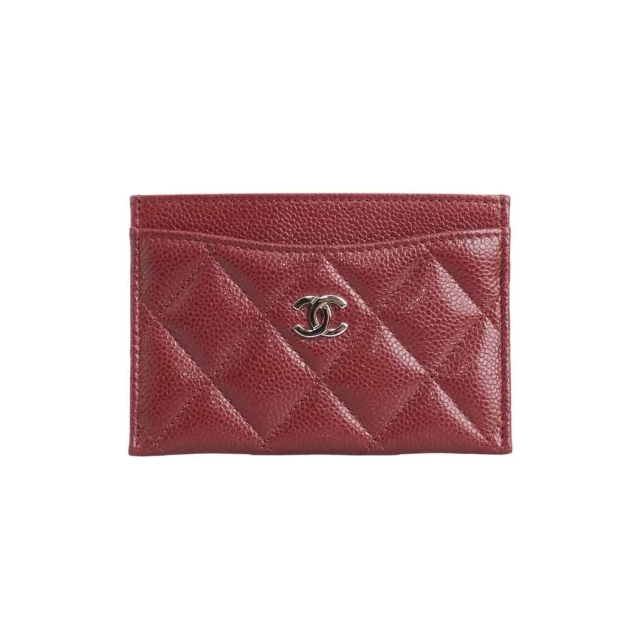 Chanel Burgundy Caviar Quilted Card Holder 