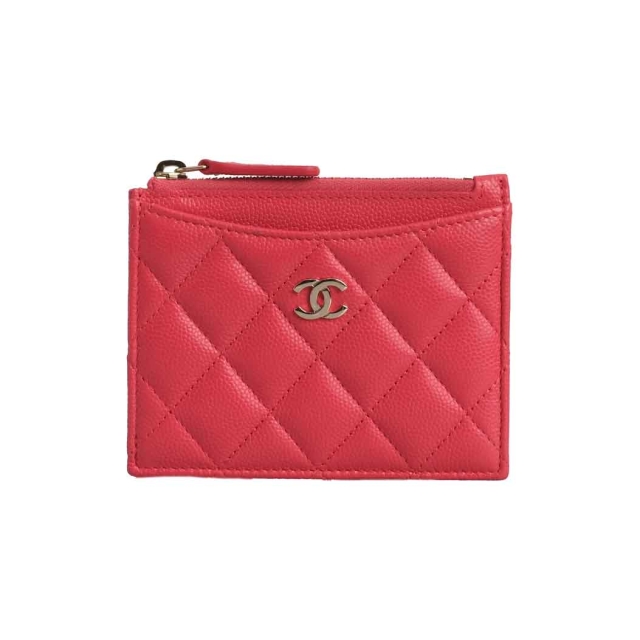 Chanel Coral Caviar Quilted CC Zip Card Holder