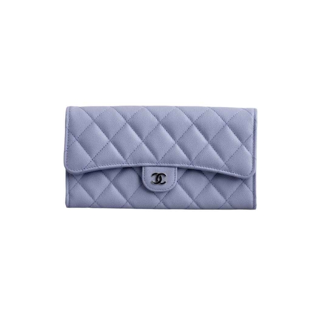 Chanel Lilac Caviar Quilted Large Gusset Flap Wallet 