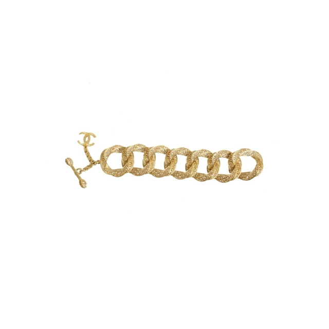 Chanel Gold-Plated Link Bracelet W/ Crystals