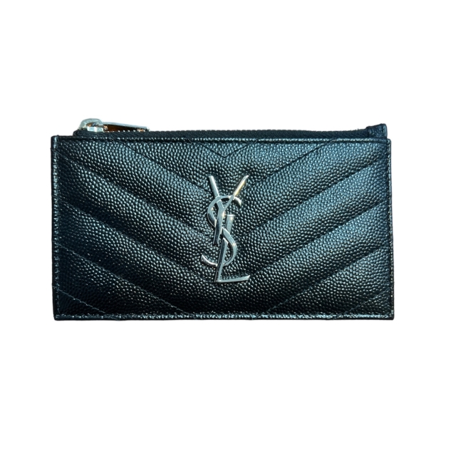 YSL Monogram Fragments Quilted Leather Zip Card Case