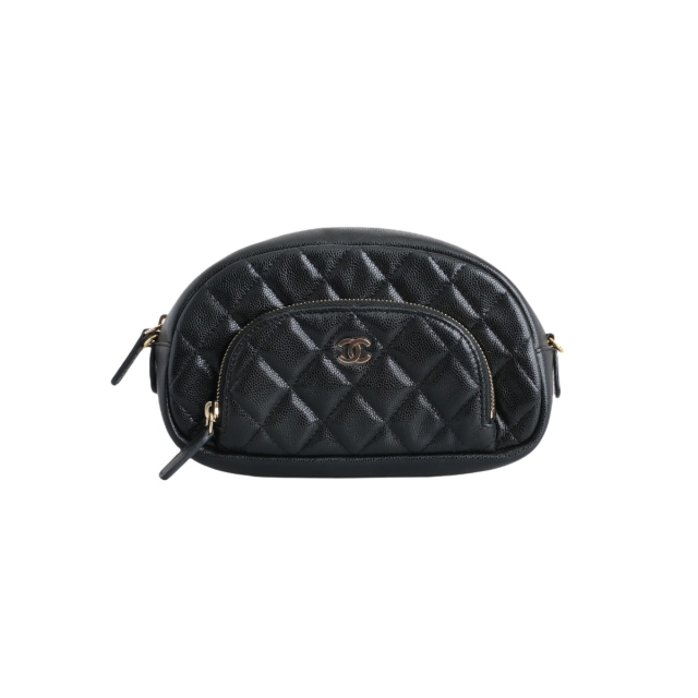 Chanel Black Leather Quilted Cosmetic O-Case