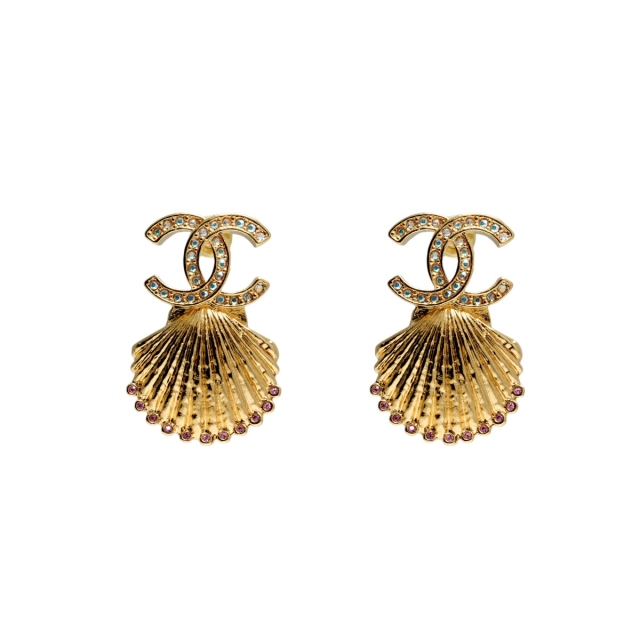 Chanel 23C Crystal Sea Shell Earrings